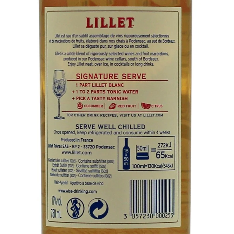 Lillet Blanc Aperitif 0,75 L 17% vol Lillet Blanc Aperitif 0,75 L 17% vol